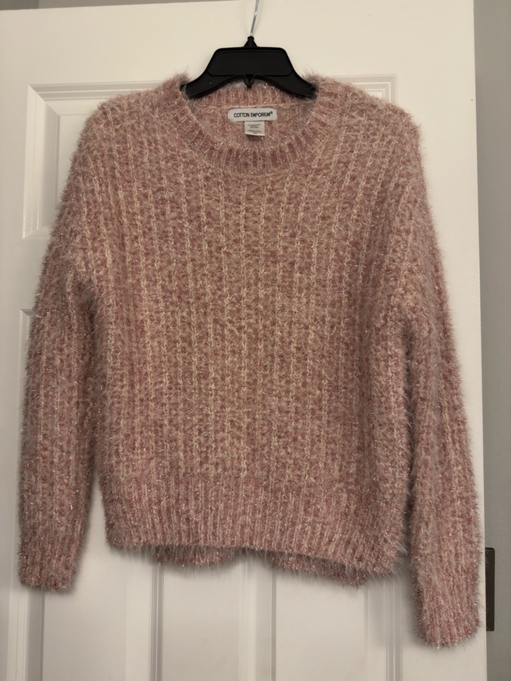 Cotton Emporium Blush Pink Fuzzy Crewneck Sweater